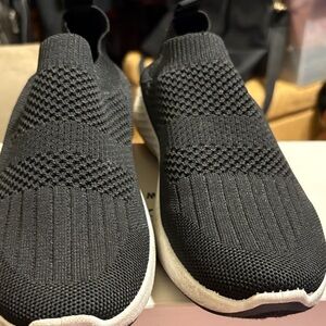 Black Knit Slip-On Sneakers with White Sole